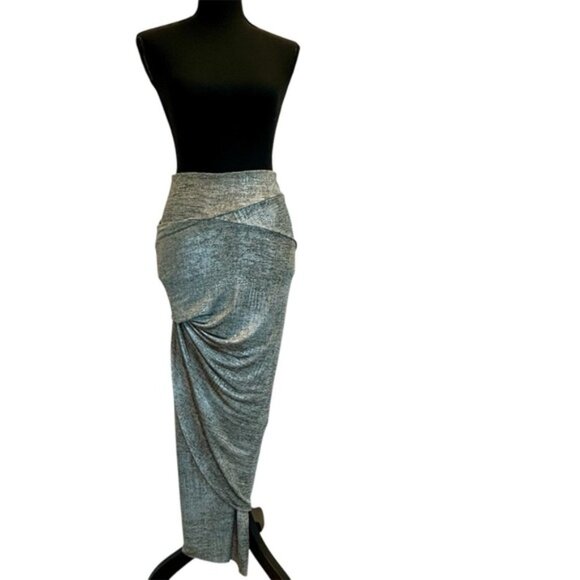 Sirens metallic silver taupe brown draped asymmetrical mermaid bodycon skirt - Picture 2 of 12